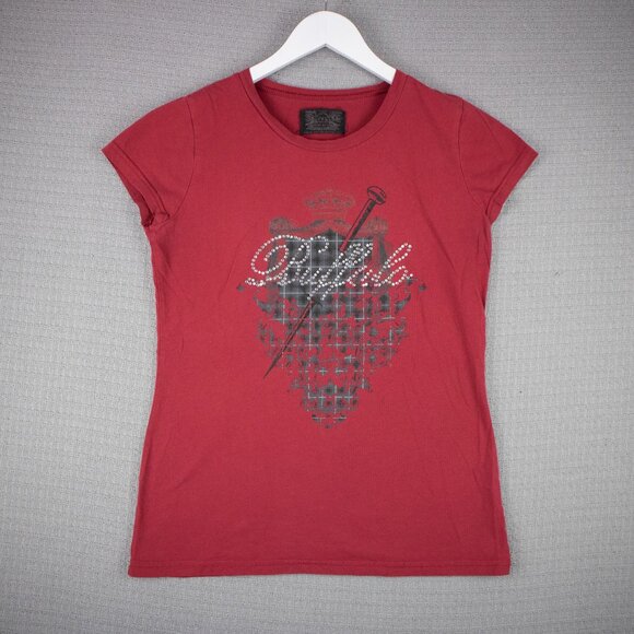 Buffalo David Bitton Grunge Y2K Rhinestone Tee - Picture 1 of 6